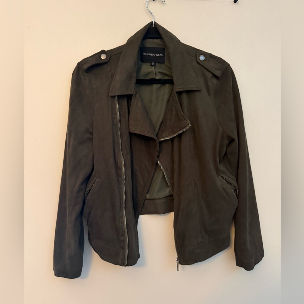 Who What Wear Olive Suede Moto Jacket